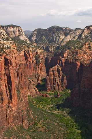 Looking north towards The Temple of Sinawava, from the summit of Angels Landing. Zion National Park - May 13, 2006.