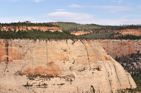 The top of Cathedral Mountain, with Mount Majestic in the distance. Zion National Park - May 29, 2005.