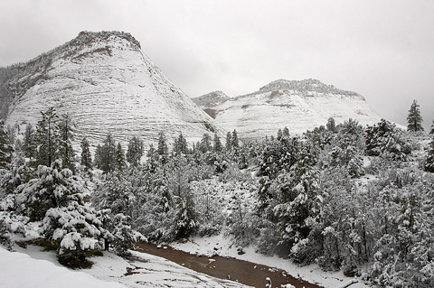 Checkerboard Mesa in the snow. Zion National Park - March 25, 2005.