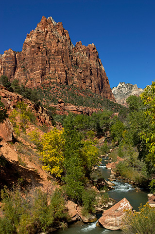 Mount Moroni and the Virgin River. Zion National Park - October 8, 2004.