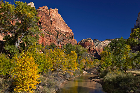 The Spearhead, Angels Landing, and The Virgin River. Zion National Park - October 27, 2006.