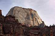 The top of The Great White Throne, as seen through the saddle between Angels Landing and The Organ - Zion National Park