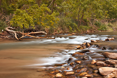 The Virgin River spills over a rocky terrace. Zion National Park - October 16, 2008.