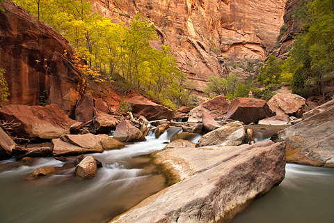 Slabs of sandstone carved by water. Zion National Park - October 18, 2008.