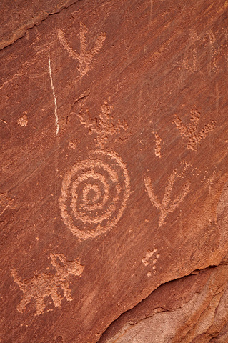 These petroglyphs have been vandalized. Please be considerate and don't ever touch rock art or graffiti it. Zion National Park - April 11, 2009.