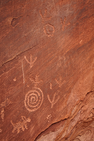 These petroglyphs have been vandalized. Please be considerate and don't ever touch rock art or graffiti it. Zion National Park - April 11, 2009.